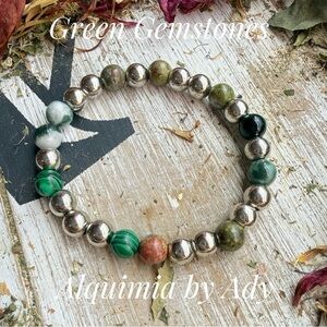 Alquimia Silver and Green gemstones Beaded Bracelet
